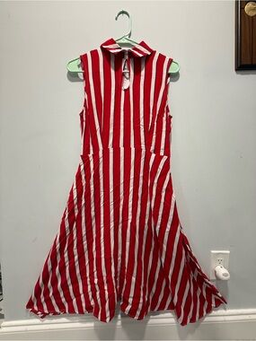 Modcloth Red and White Striped Sleeveless Midi Dress